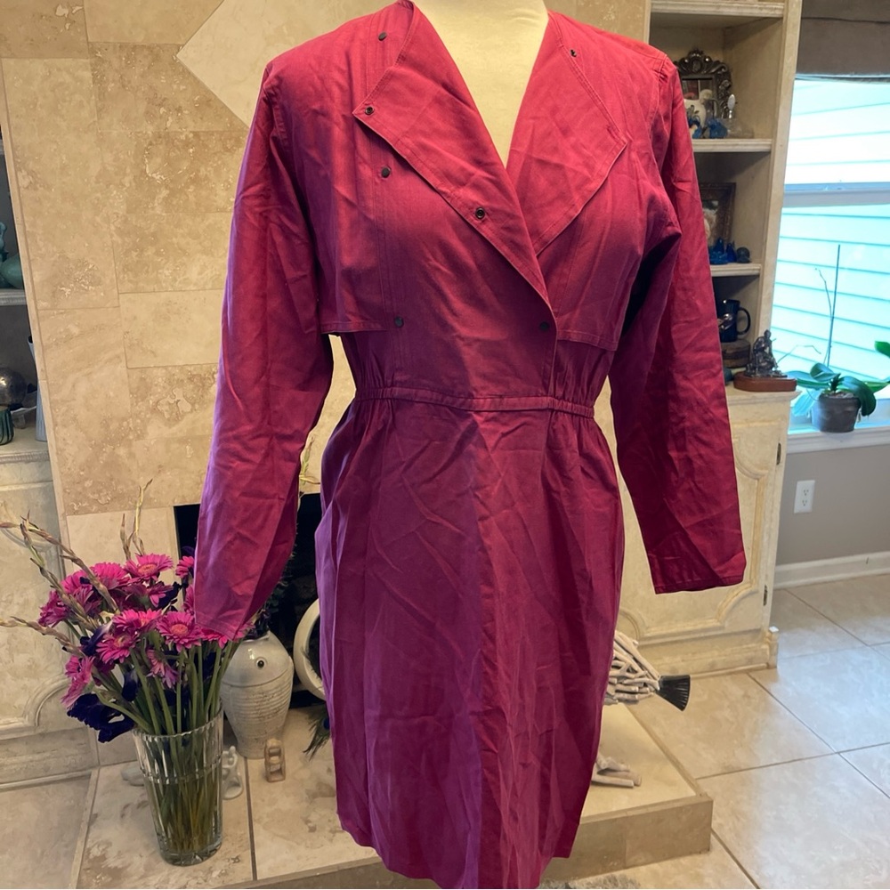 Pierre Cardin Boutique Shirt Dress 100% Silk Designer 80s 90s Retro Vintage Pink - Picture 3 of 11
